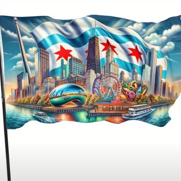 5x3 Ft. Chicago Skyline Flag Bean, Ferris Wheel Skyscrapers - Picture 3 of 3